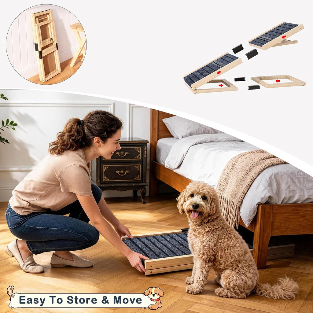 Wooden Dog Ramp for Couch, Foldable Pet Ramp for Small Dogs, 27.6" L