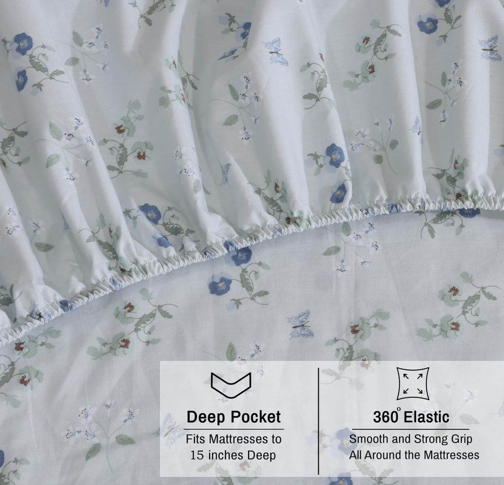 100% Cotton Organic Percale King Size Sheets Set, Butter Flight