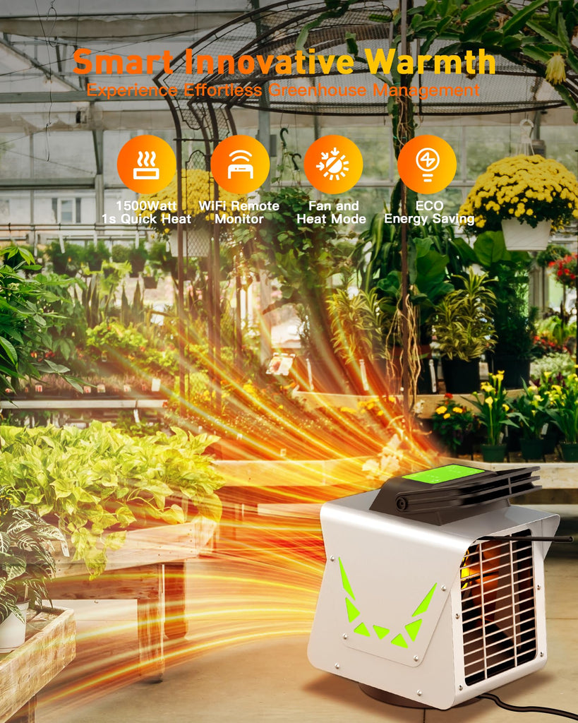 1500w Greenhouse Heater, with APP Remote Control, Portable Outdoor Winter Heater With Thermostat For Plants Vegetables