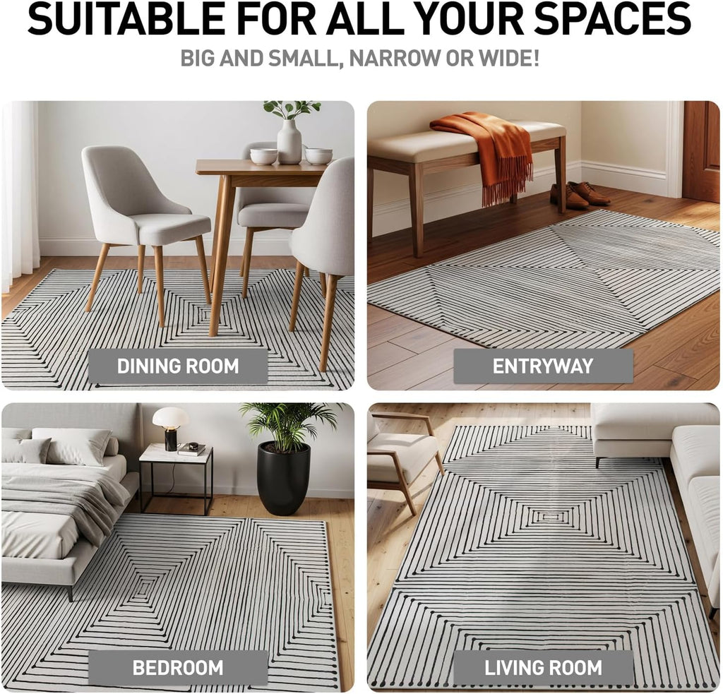 Bohemian Stripes Non-Slip Washable Runner Rug Ivory