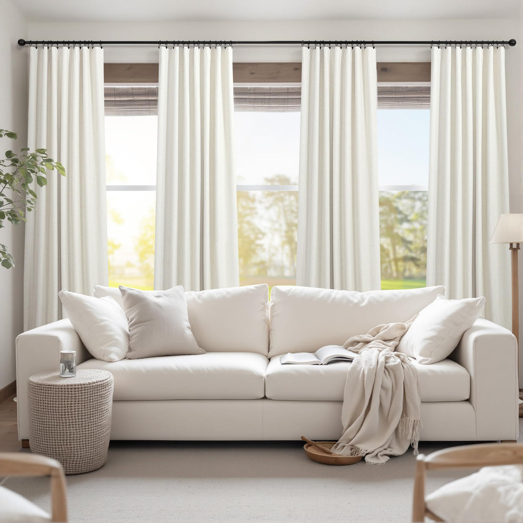 90 Inch Length Back Tab Natural Linen Blackout Bedroom Curtains 70 In Wide Cream Ivory Thermal Insulated Soundproof