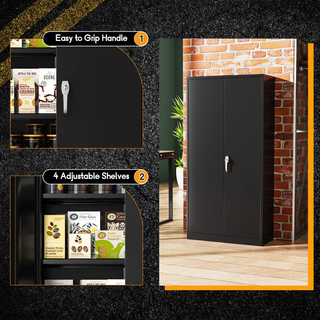 Metal Storage Wardrobe with 2 Doors, Black 72" Steel Storage Wardrobe Cabinet, Employees Locker Closet Clothing Coat