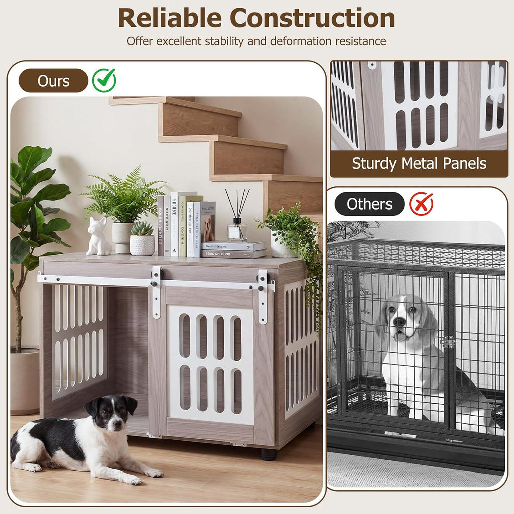 Farmhouse Wooden Dog Crate Furniture with Sliding Barn Door, 31.5-inch Wood Dog Kennel Furniture for Small Dogs, Dog