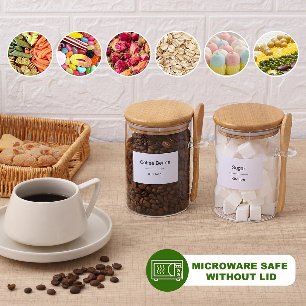Sugar Jar Bath Salt Container - 17 oz Glass Jar with Bamboo Lid and Spoon, Sugar Cube Holder and Canister for