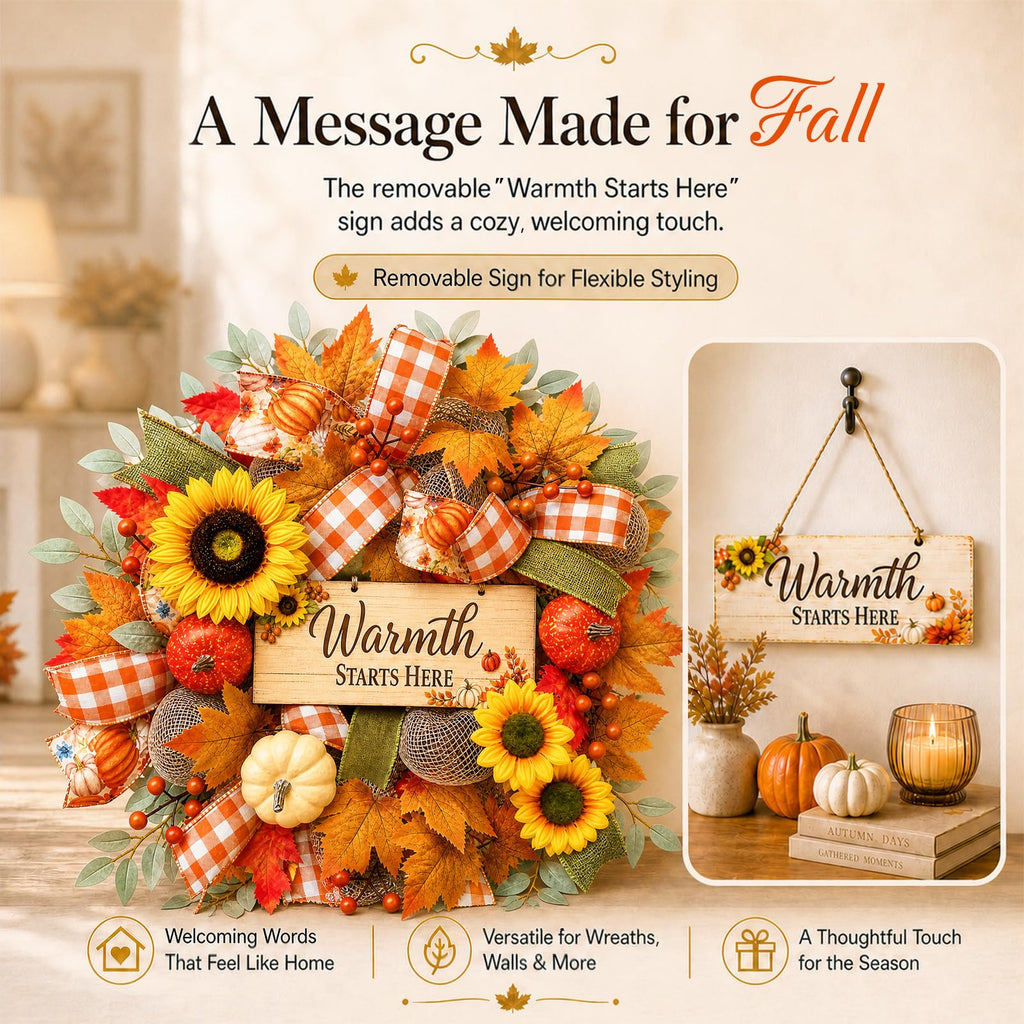22 Inch Fall Wreaths for Front Door, Harvest Sunflower Wreath