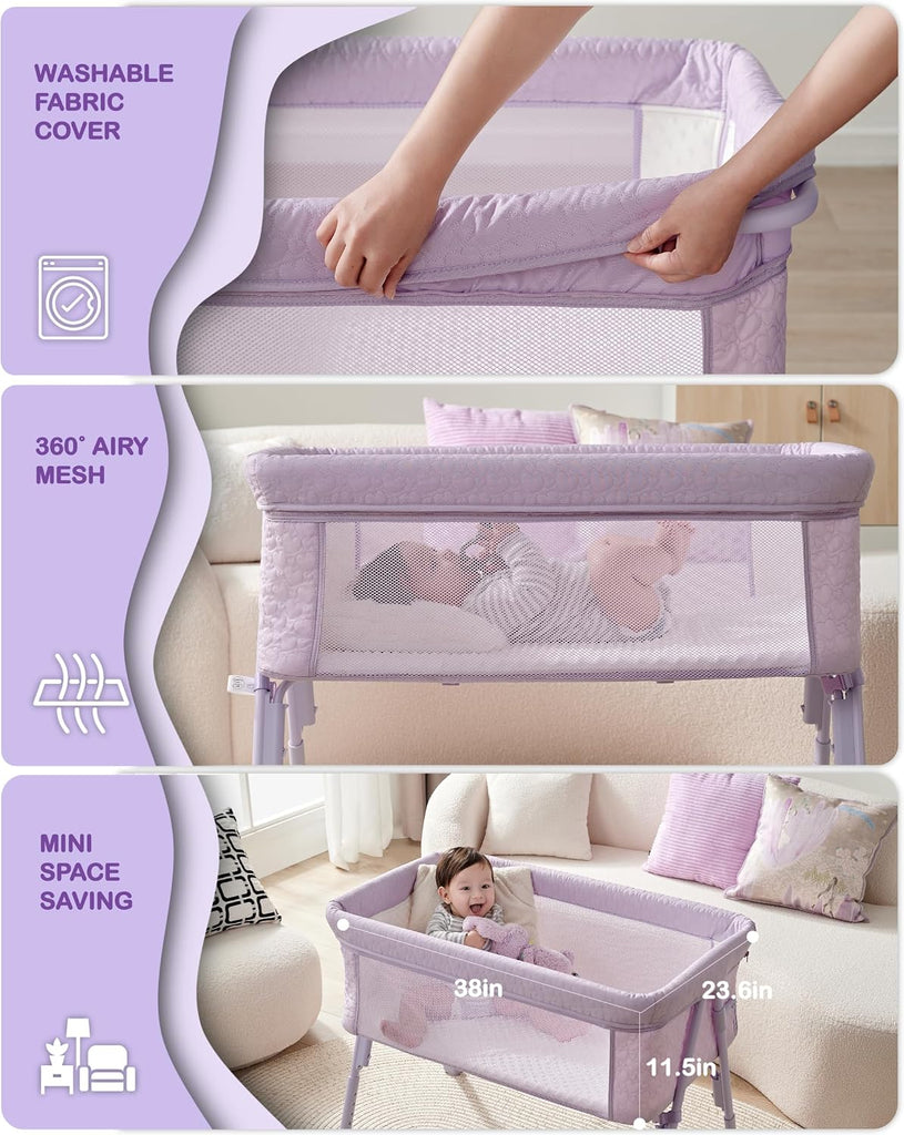Bassinet Bedside Sleeper for Baby, 2 in 1 Baby Crib for Newborn, Bedside Bassinet with 4 Auto-Lock Wheels &