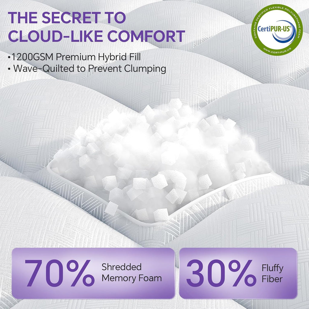 Full Mattress Topper, Viscose Derived from Bamboo, Soft Pillow Top | Cushioned Support, Breathable Mesh Sides, Memory