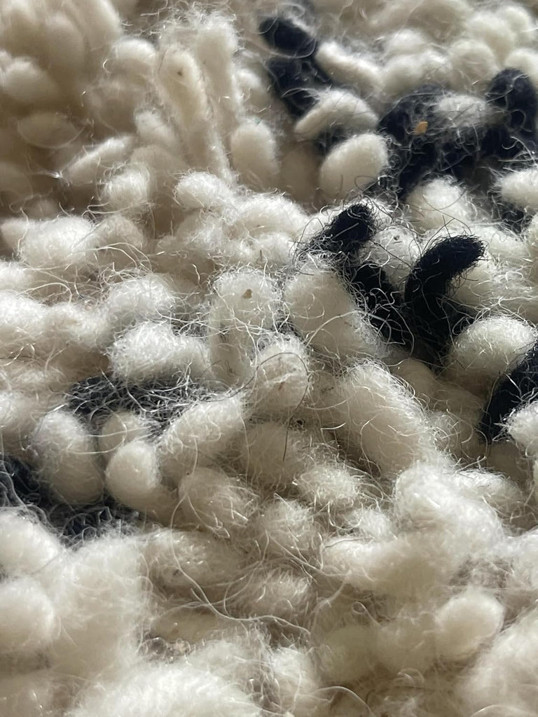 Handmade Moroccan Berber Area Rug 3' x 5', 100% Wool High Pile Shag, Beni Ourain Style, Ivory/Cream with Charcoal