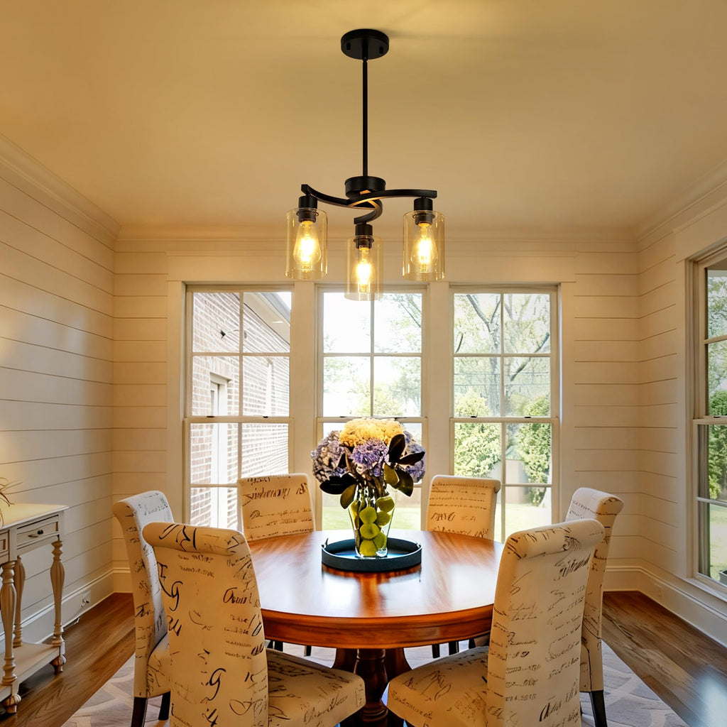 3-Light Modern Farmhouse Chandelier Light Fixtures, 16.5" Black Kitchen Island Pendant Lighting, Adjustable Hanging