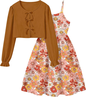 Girls Dress with Cardigan for 2 Piece Outfits