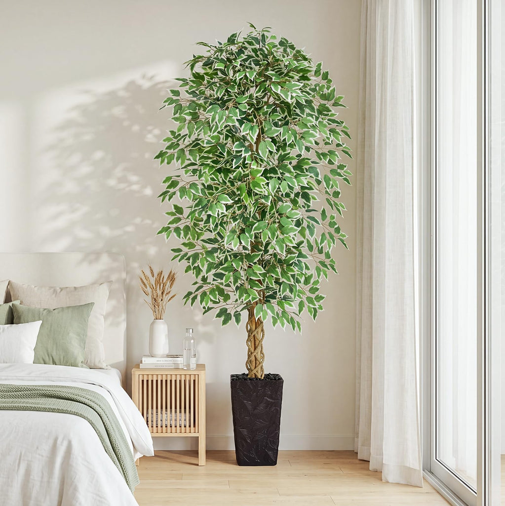 Ficus Tree 7FT, Large Fake Tree Decor (Black Planter)
