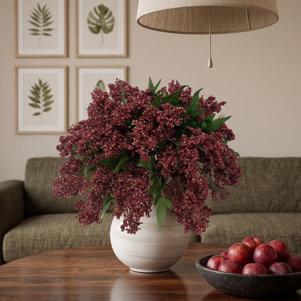 6 Pcs Artificial Berry Stem for Vase, 17 in Faux Nandina Branches Fall Floral Picks Fake Realistic Berry Spray for