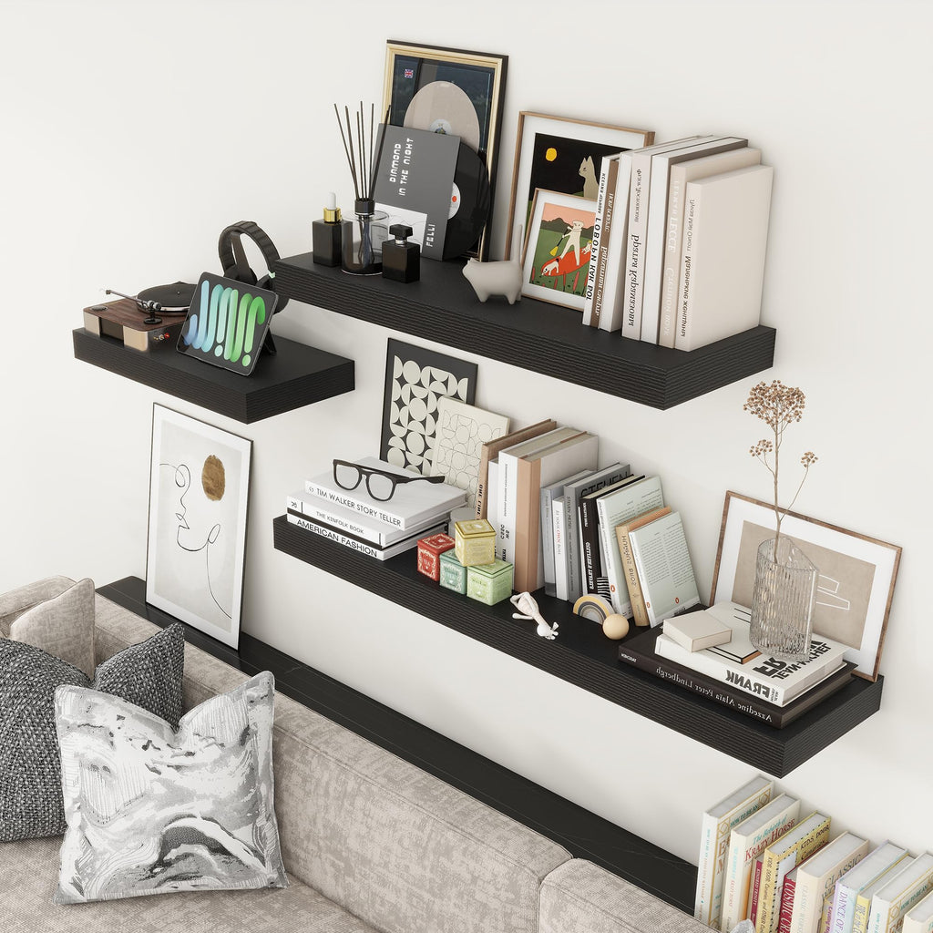 Deep Floating Shelves, 36'' x 12'' Black Shelves for Wall Set of 2