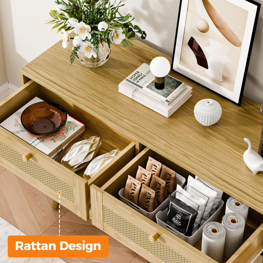 6 Drawer Dresser, Rattan Chest of Drawers, Oak
