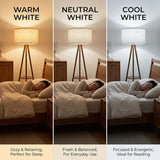 Modern Floor Lamp with White Drum Shade, Wood and Metal Construction, Adjustable Height