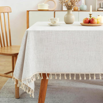 Textured Table cloth for 6 foot Rectangle table, Heavy Duty Farmhouse Tablecloth Solid Cotton Linen 