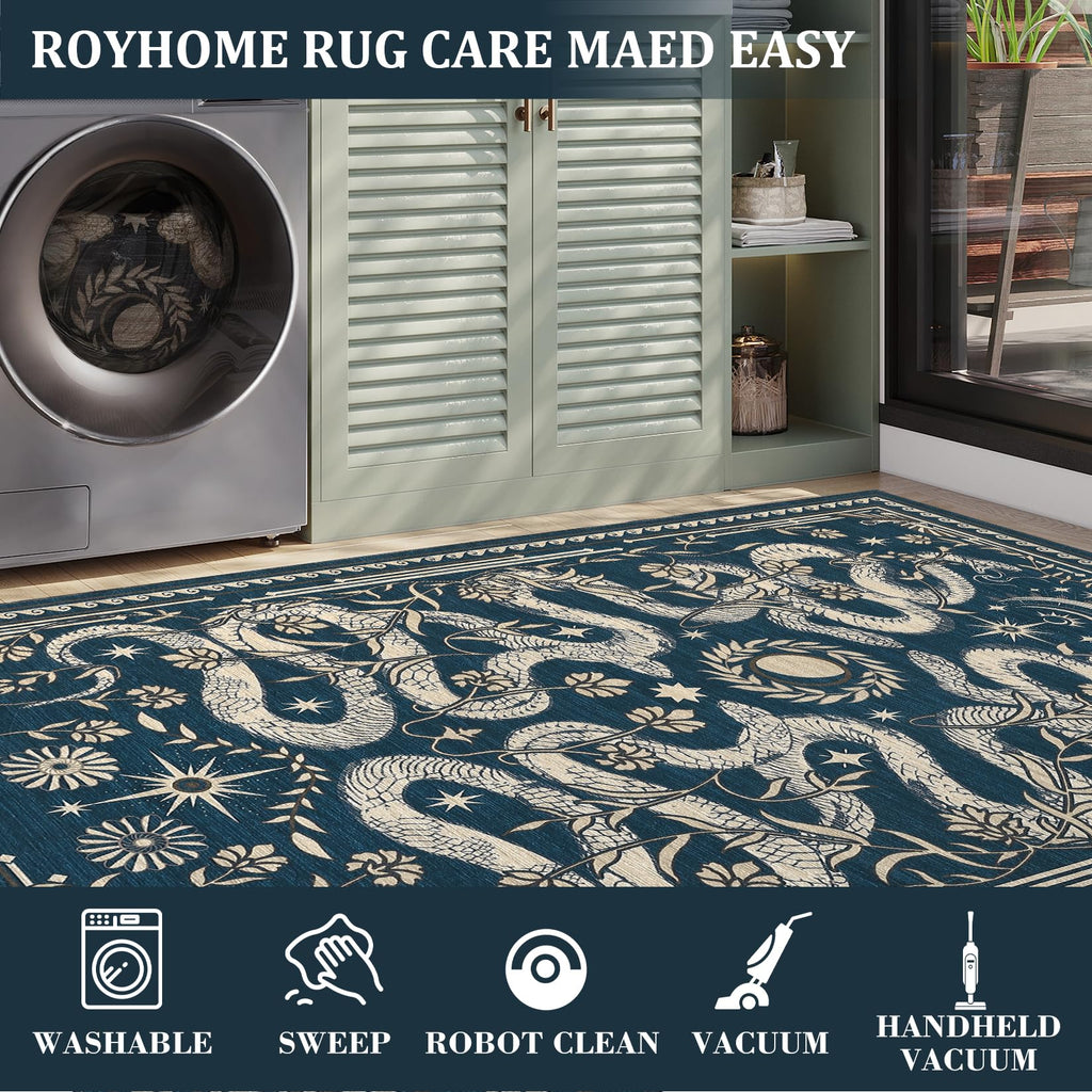 Snake Gothic Washable 2x6 Kitchen Runner Rug Dark Whimsical Moody Witchy Unique Soft Long Rugs Hallway Bedroom Indoor