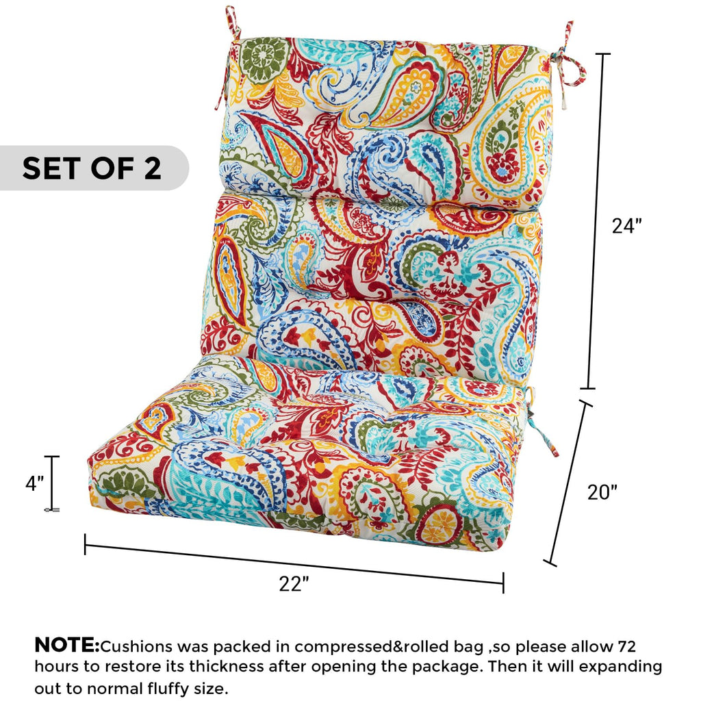 Outdoor High Back Chair Cushions Set of 2, Reversible Lawn Chair Cushion 44 x22 inch, Water Resistant Tufted Adirondack
