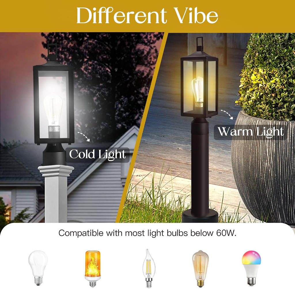 17 Inch Outdoor Lamp Post Light Fixture, Exterior Pillar Lights Post Sconce for Residential Sidewalk Pier Mount