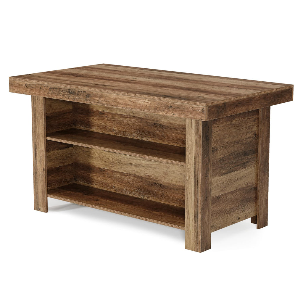 55 Inches Kitchen Island with Storage, 3-Tier Farmhouse Wooden Stationary Island Table with Large Worktop & Leg Room