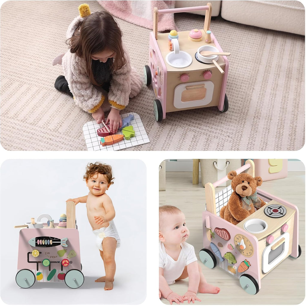 Wooden Baby Push Walker Toys Activity Center for Toddler Girls Gift