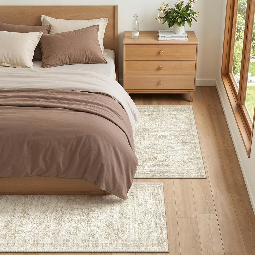 Kitchen Rugs Sets of 2, 2x3 2x4 Rug Runner,Beige | 2 Piece Washable Rug ,Thin,Soft Runner Rug,Stain Resistant Indoor