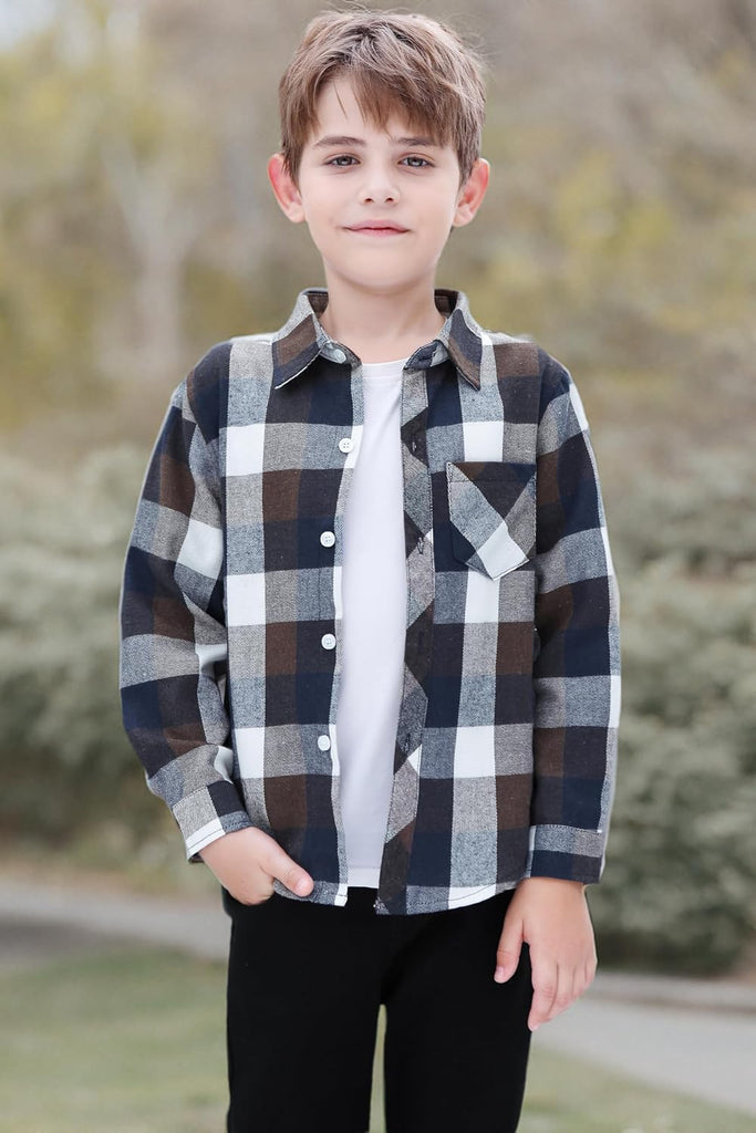 Boys Flannel Plaid Long Sleeve Button Down Shirt