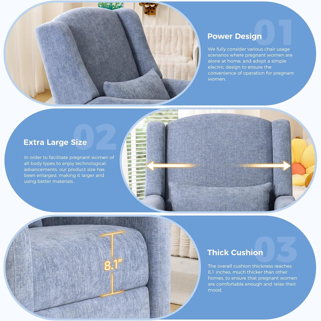 Power Nursery Rocking Chairs with Ottoman: 270° Swivel Rocker Recliner with Waist Pillow & USB Charging Port, Ultra