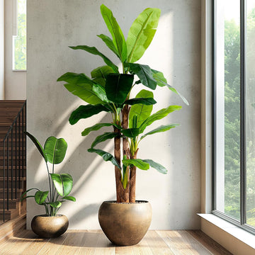 8.2FT Artificial Banana Tree, Lifelike Fake Banana Leaf Tropical Silk Tree, Easy Assembly Faux Floor Plant with