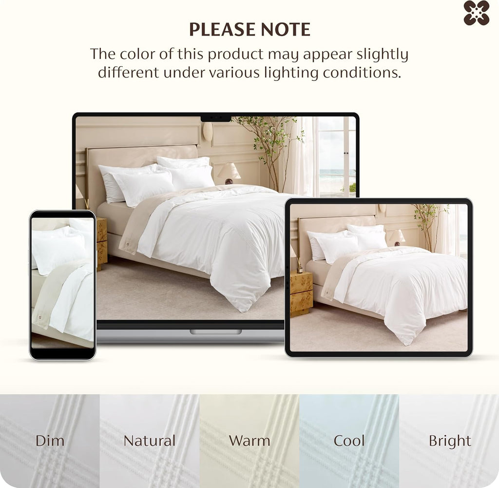 100% Cotton Percale Duvet Cover Queen, Luxury Hotel Duvet Cover, Rope Weave White Comforter Cover, PureWoven