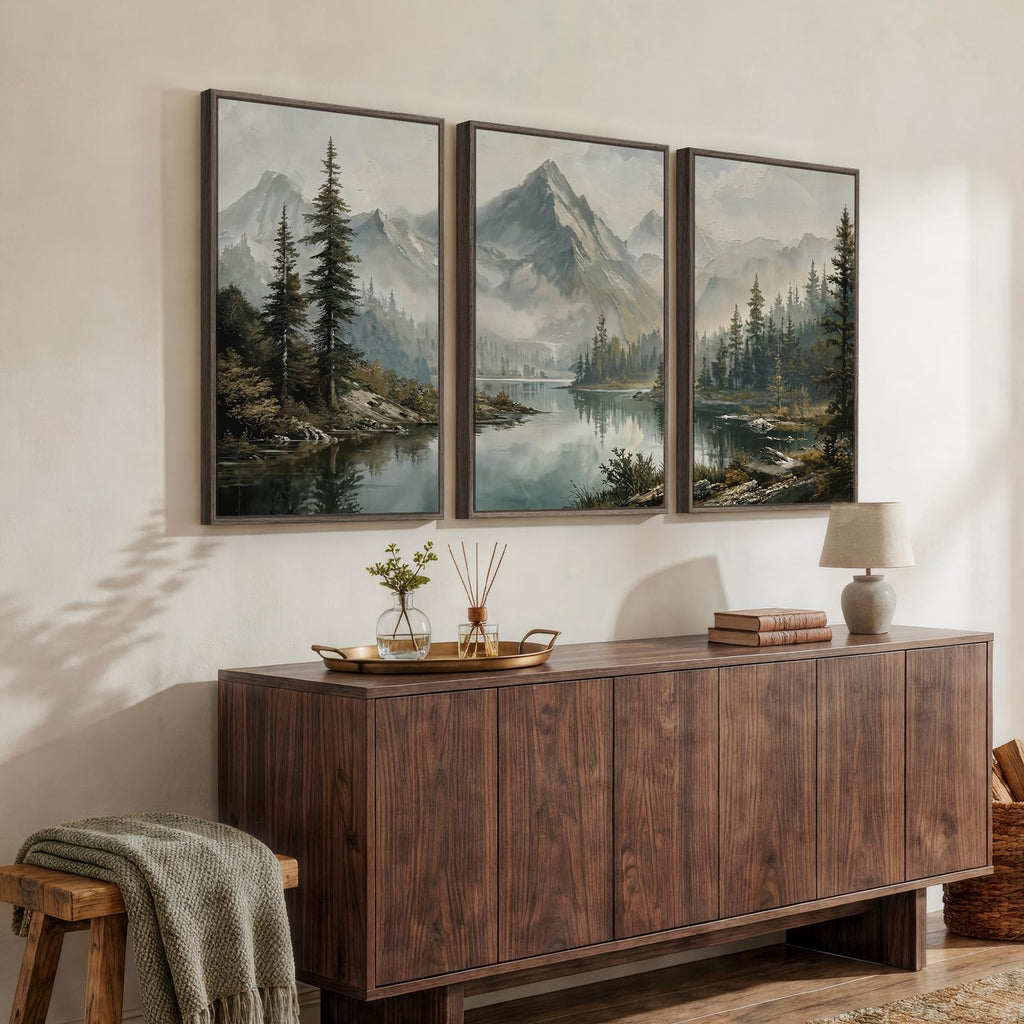 3 Piece Large Framed Mountain Landscape Wall Art, 24x36 In