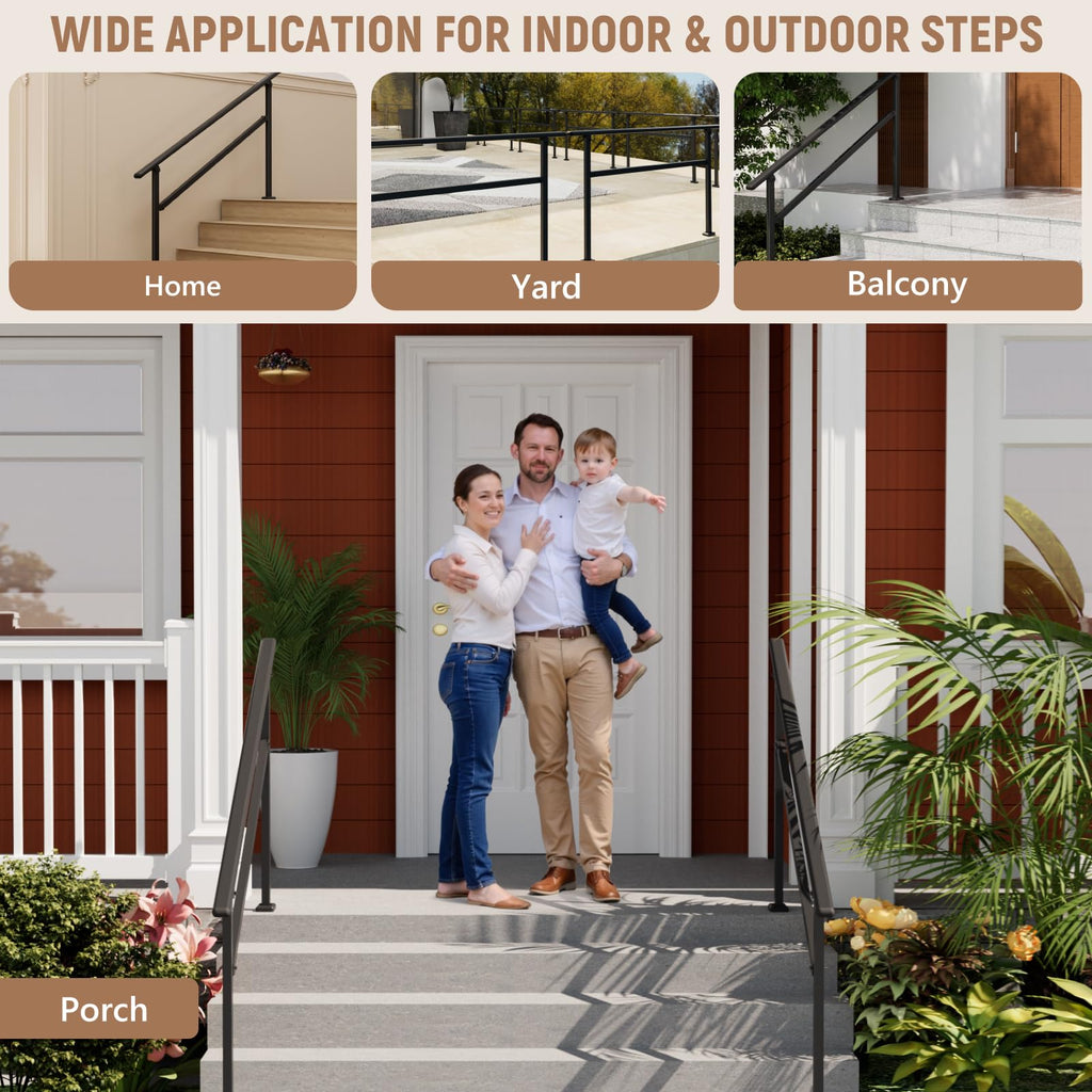 Hand Rails for Outdoor Steps, 4-5 Step Railing for Stairs, Adjustable Porch Railing, Hand Rails for Seniors, Outdoor Deck