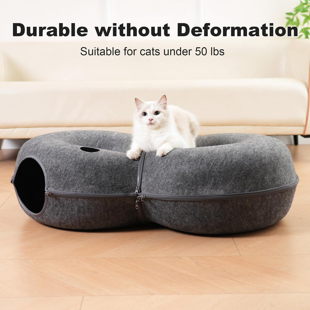 8-Shaped Large Cat Tunnel Bed for Indoor Cats, Infinite Circulation Peekaboo Cat Cave with 12 Toy Balls, Cat Donut