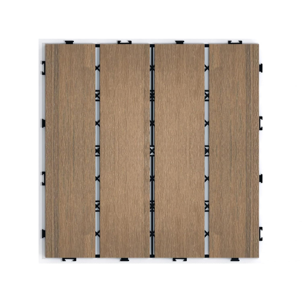 11 PCS Wood Plastic Composite Interlocking Deck Tiles 12" x 12" Indoor Outdoor Waterproof DIY Installation Flooring All