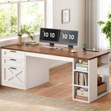 55.1" Farmhouse Office Desk with 3 Drawers, Executive Desk with File Drawer & Storage Shelves