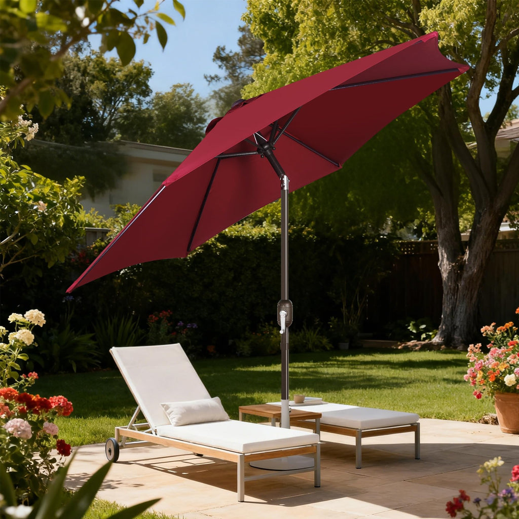 7.5 ft Patio Umbrella, Yard Umbrella, Outdoor Market Umbrella with Push Button Tilt Crank, Burgundy