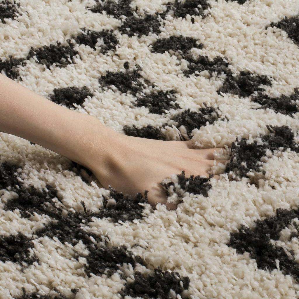 Moroccan Fringe Shag Collection Accent Rug - 4' x 6', Cream & Charcoal, Tribal, Non-Shedding & Easy Care, 2-inch