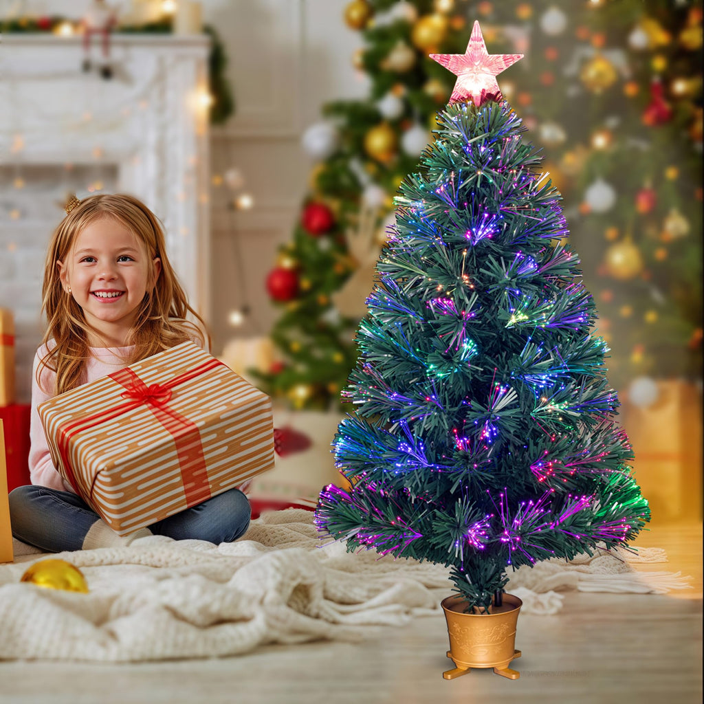3ft Green Pre-lit Small Fiber Optic Tabletop Christmas Tree