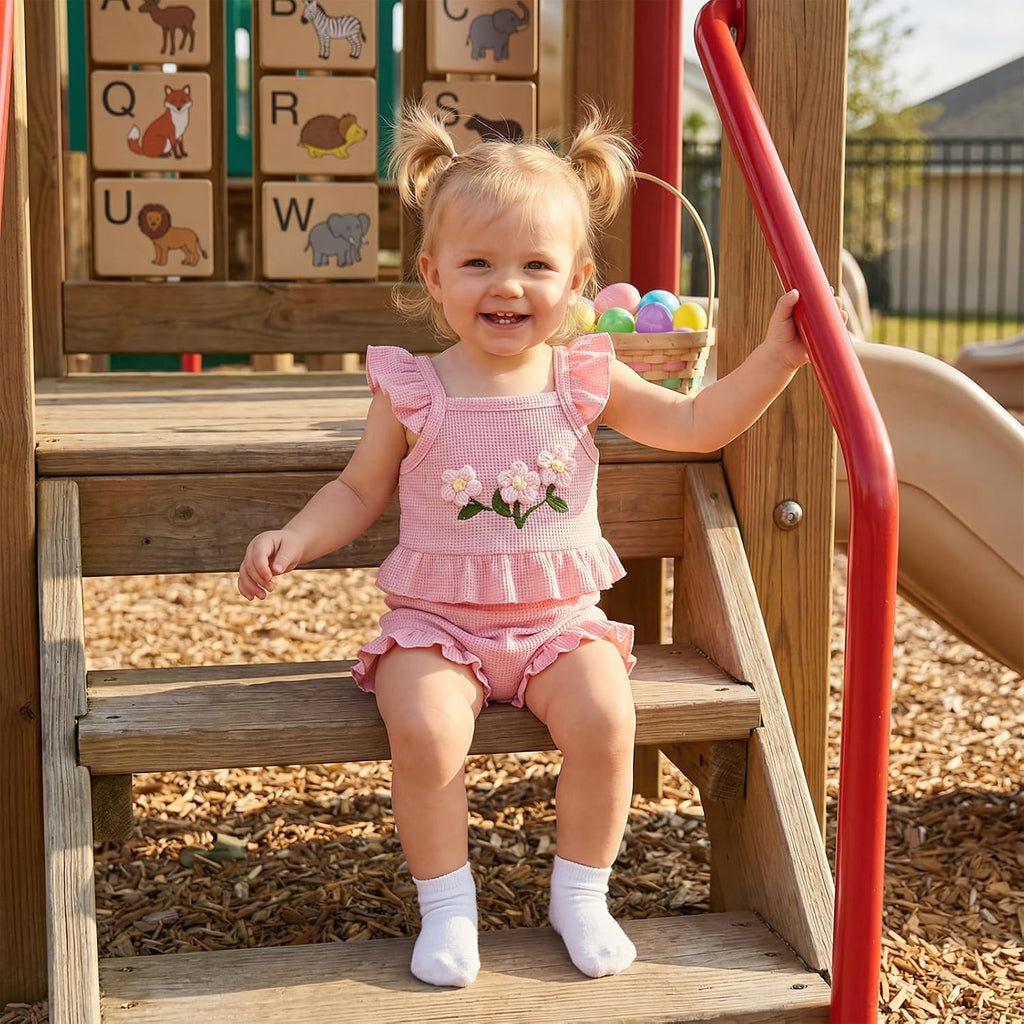 Baby Girl Summer Clothes Outfits 0 3 6 12 Flower Ruffle Sleeve Tops and Shorts Set