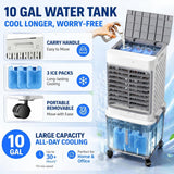 Upgraded Cooling 10 Gallon Evaporative Air Cooler, Swamp Cooler with 120° Oscillation, 7-Hour Timer, Remote Control