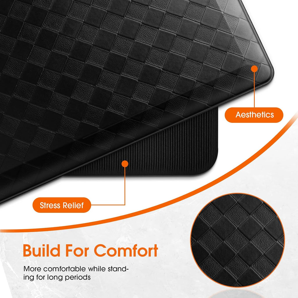 4/5 Inch Cushioned Anti Fatigue Kitchen Mats for Floor, Black | 2PCS Kitchen Rugs, Non-Slip Standing Desk Mat
