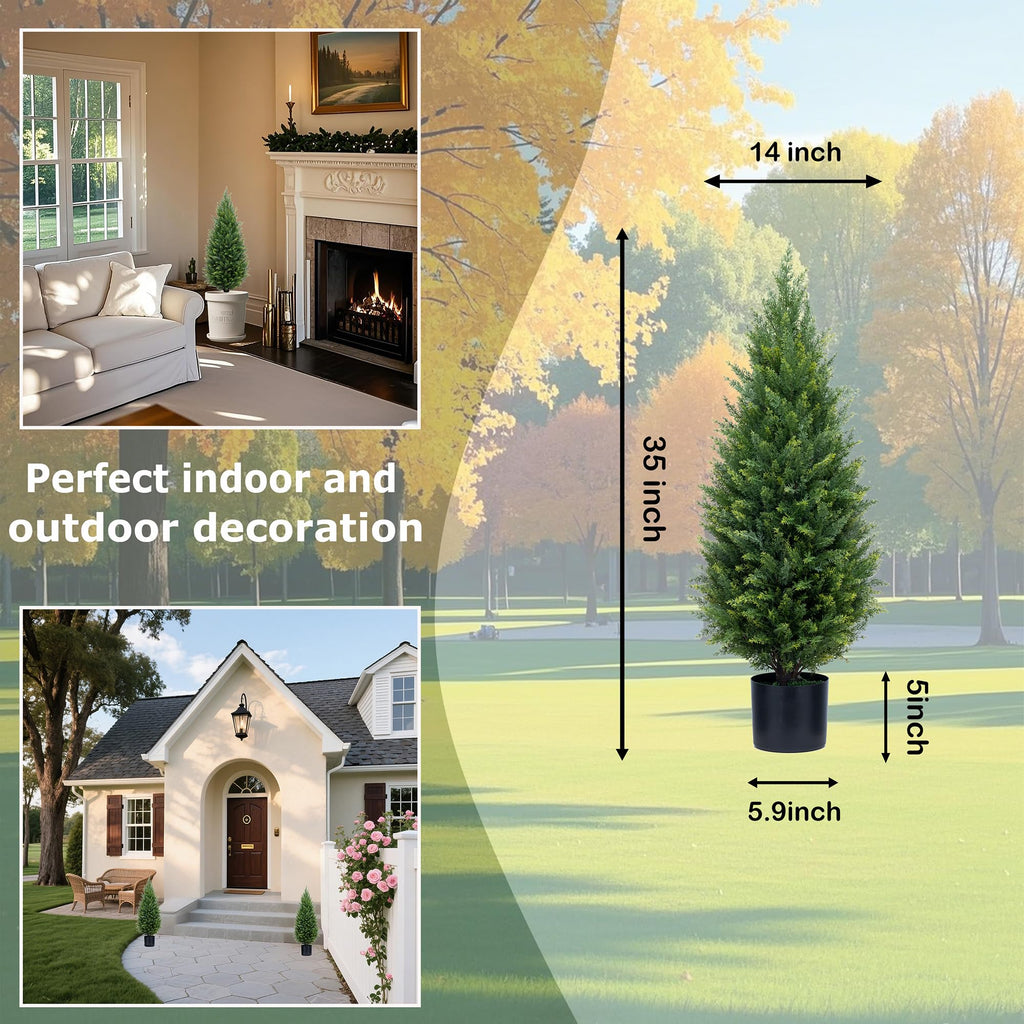 3ft Artificial Topiary Trees Artificial Cedar Trees UV Resistant Bushes Potted Set of 2 Faux Shrubs for Outdoor