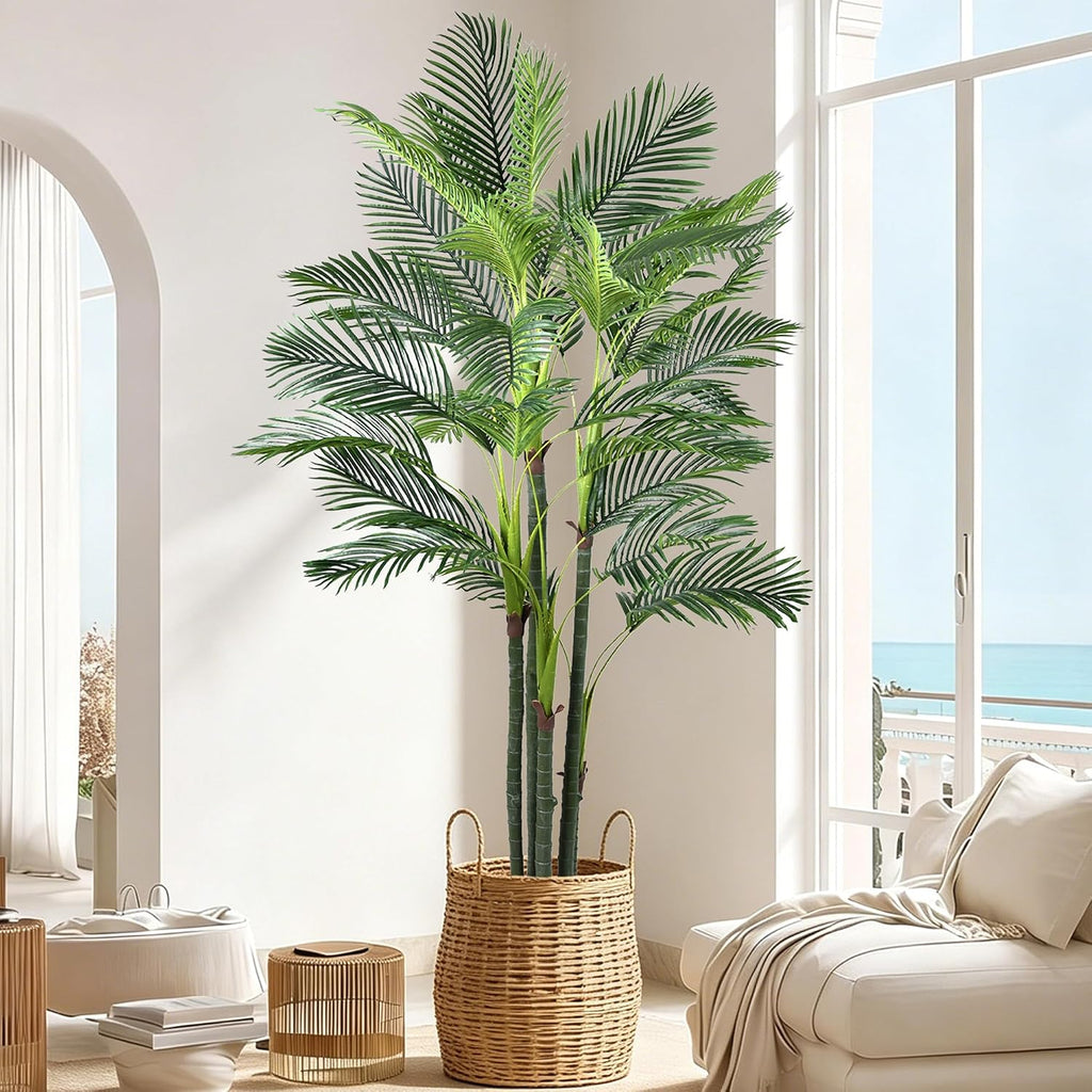 Palm Tree 8FT, Tall Palm Trees with Realistic Trunk & Lush Fronds, Large Fake Tropical Tree for Poolside, Patio