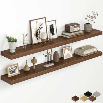 55 Inch Floating Shelves for Wall, 8 Inch Deep Rustic Wood Wall Mounted Shelves with Invisible Brackets Storage