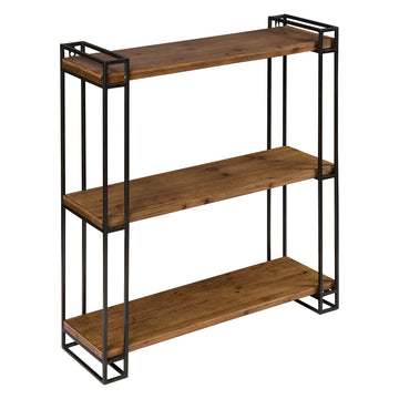 Lintz Modern Industrial Solid Wood with Black Metal Frame Floating Wall Shelves, Rustic Brown