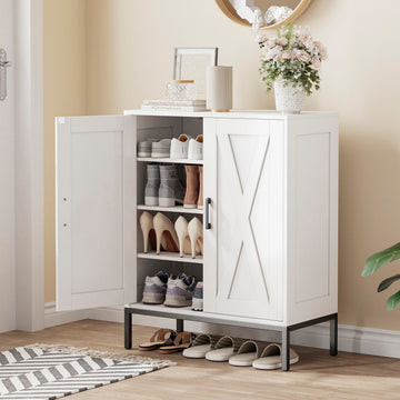 Farmhouse Shoe Cabinet with 2 Barn Doors & Metal Legs