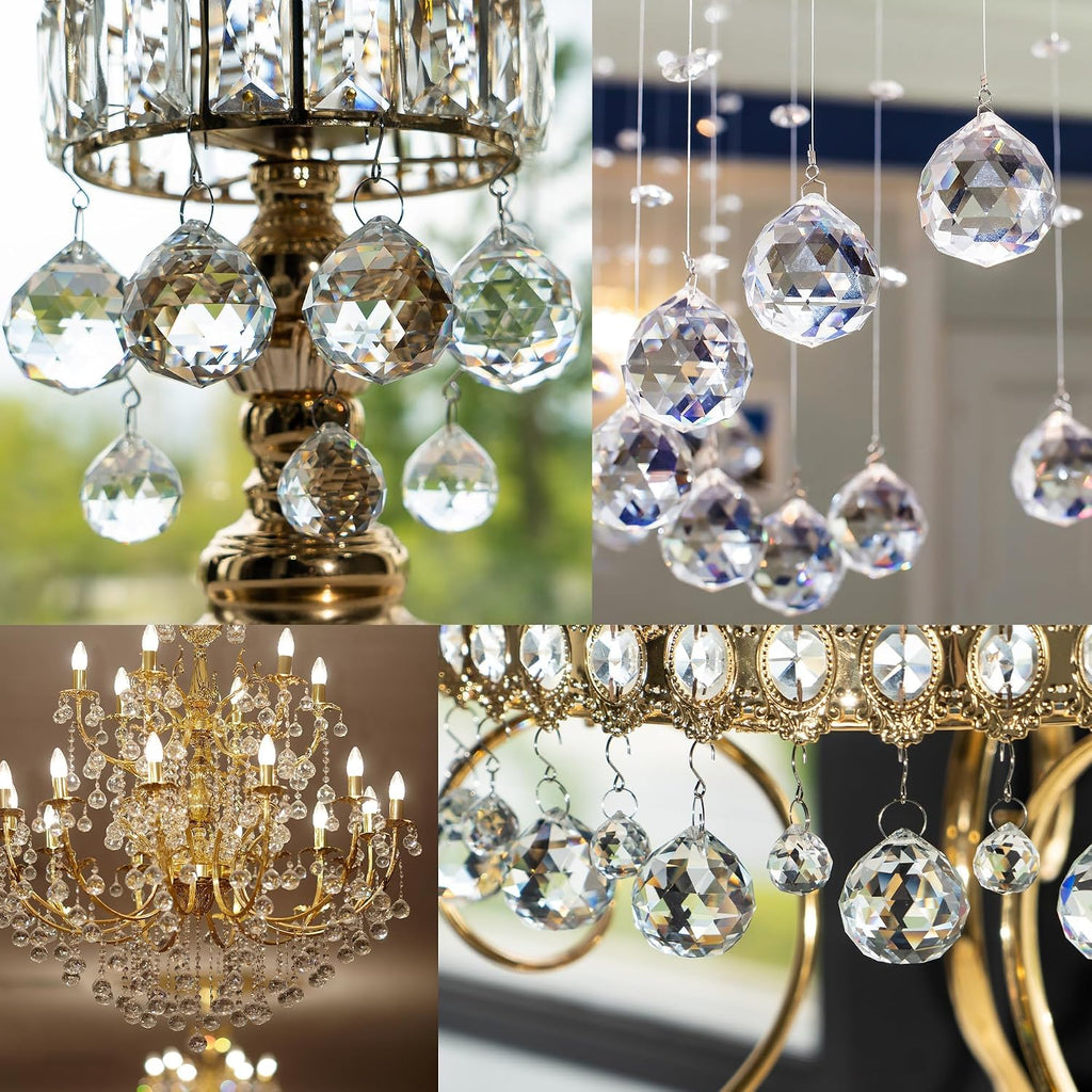 10Pcs 40mm Crystal Ball Prisms Clear Hanging Crystals - with 2026 Star Charms, Chandelier Crystals Replacement