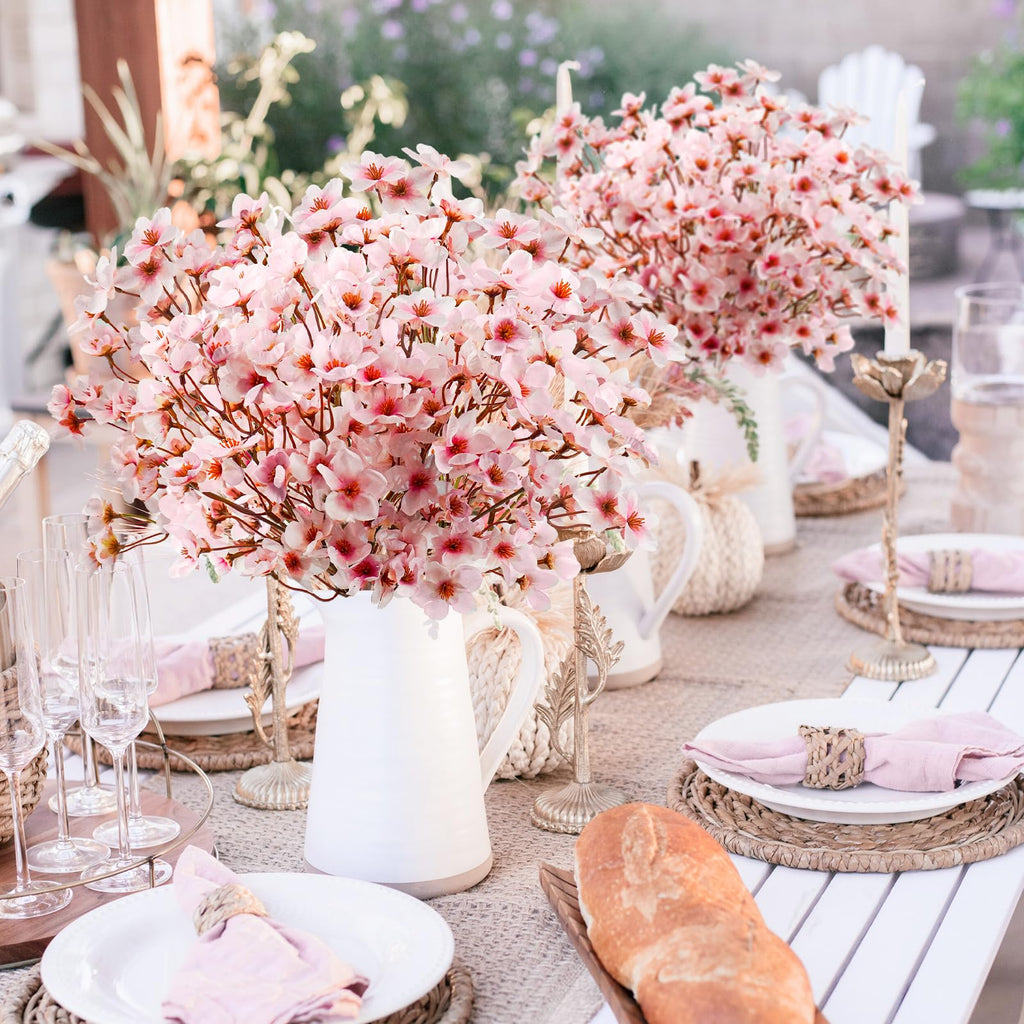 24Pcs Artificial Cherry Blossom Flower, Faux Silk Peach Blossom Branches Fake Plum Blossom Flowers Stems Arrangements