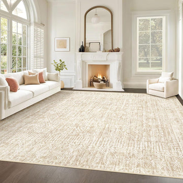 Living Room Rugs: Washable Moroccan Geometric Boho Rug Farmhouse Non Slip Stain Resistant Large Rug Low Pile