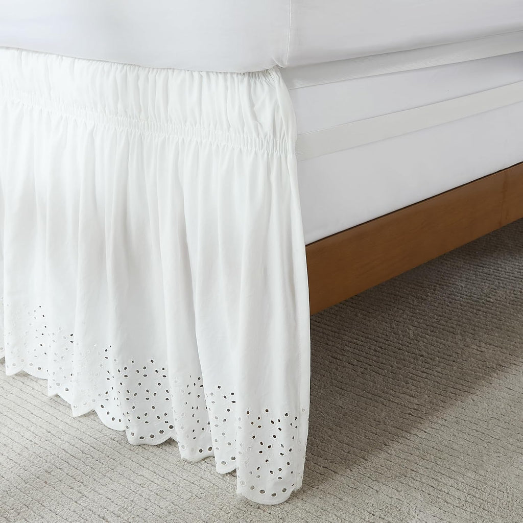 Vintage Eyelet Bed Skirt Single Queen/King/Cal King Off White - Dust Ruffle - Wrap Around Bed Skirt - Coquette Decor